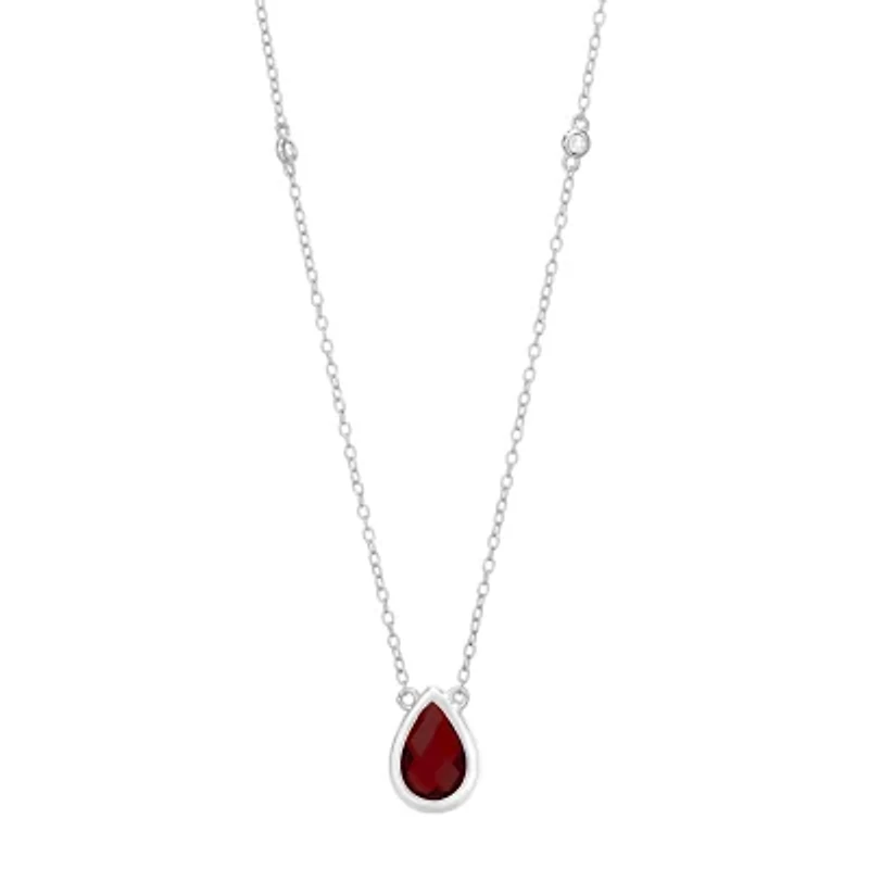 Womens Genuine Red Garnet Sterling Silver 18 Inch Pendant Necklace