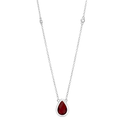 Womens Genuine Red Garnet Sterling Silver 18 Inch Pendant Necklace