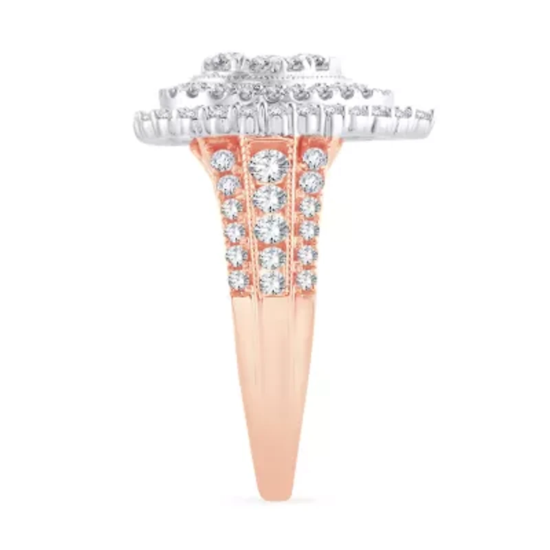 Womens 1 1/2 CT. T.W. Natural White Diamond 10K Rose Gold Pear Halo Engagement Ring