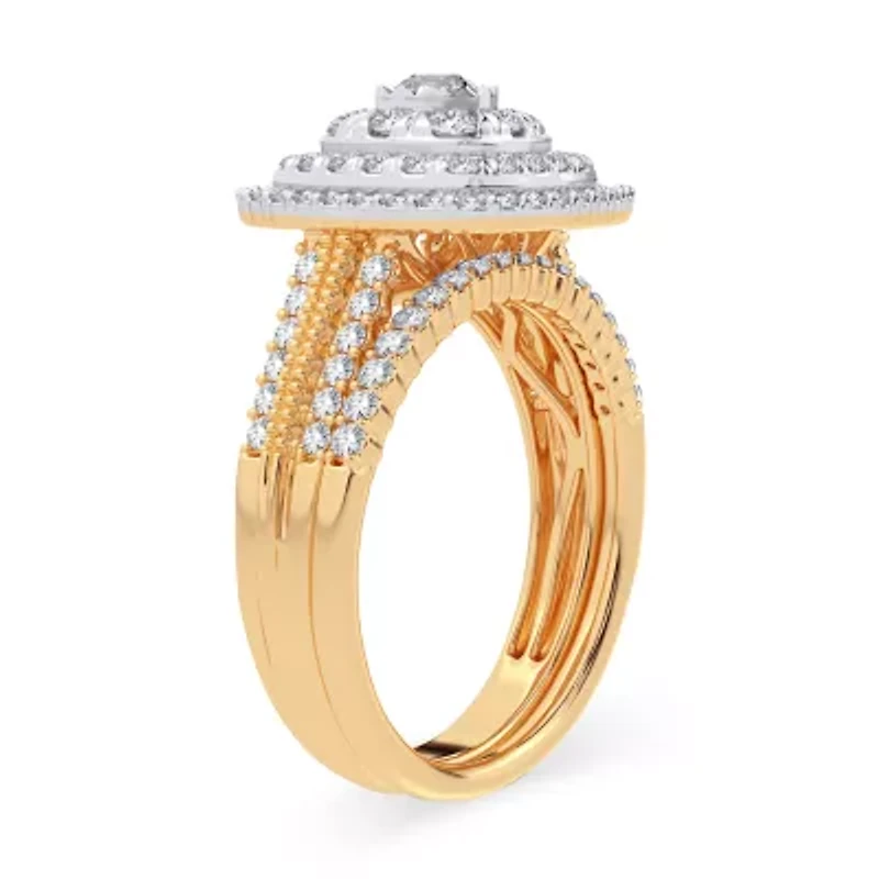 1 CT. T.W. Natural Diamond Cushion Side Stone Halo Engagement Ring 10K or 14K Gold