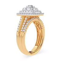 1 CT. T.W. Natural Diamond Cushion Side Stone Halo Engagement Ring 10K or 14K Gold