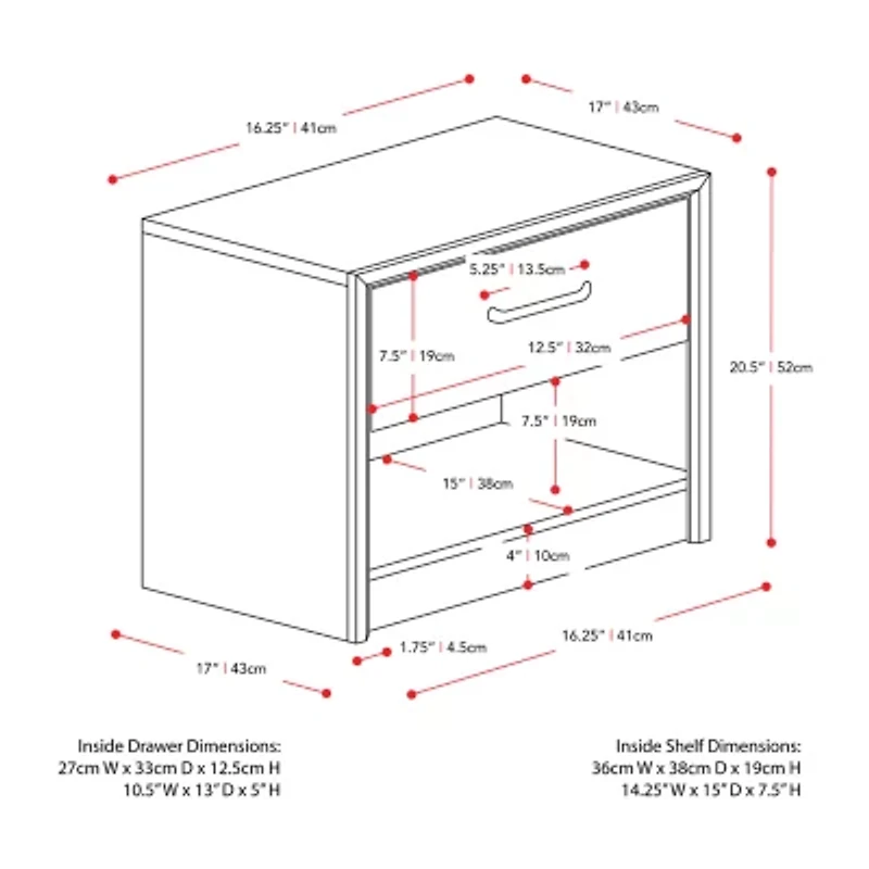 Corliving Newport Bedroom Collection 1-Drawer Nightstand