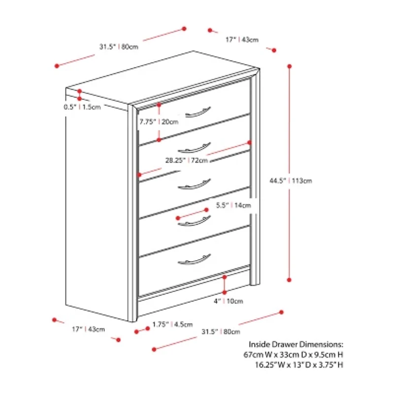 Corliving Newport Bedroom Collection 5-Drawer Dresser