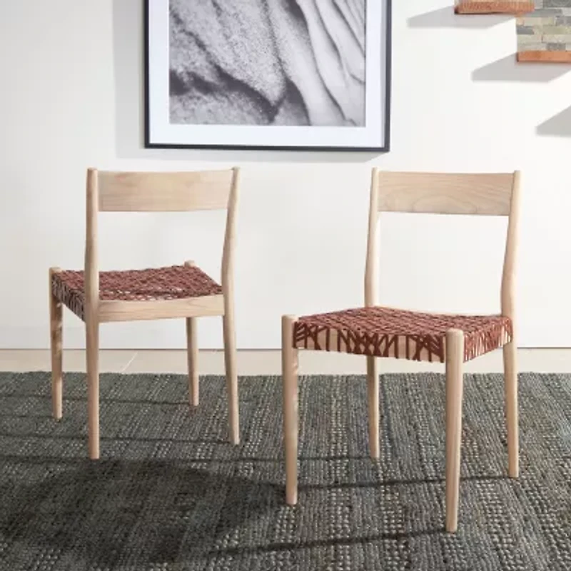 Pranit Dining Chair with Woven Leather Seat - Set of 2