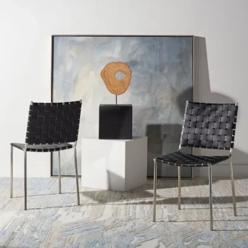 Wesson Leather Basket Woven Dining Chair - Set of 2