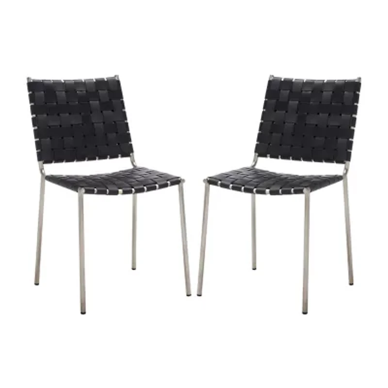 Wesson Leather Basket Woven Dining Chair - Set of 2