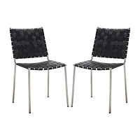 Wesson Leather Basket Woven Dining Chair - Set of 2