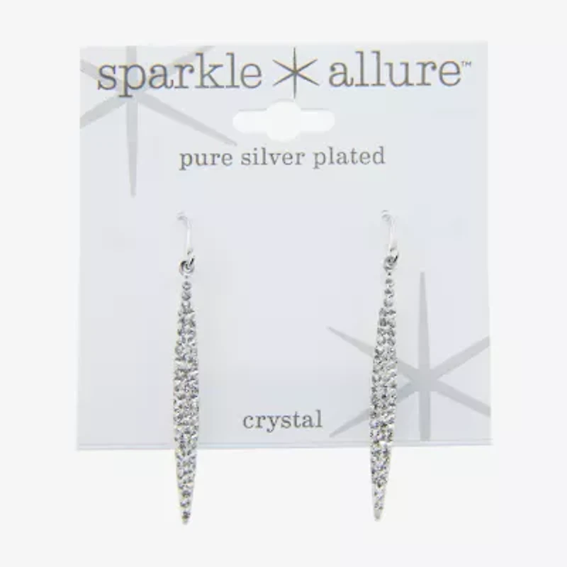 Sparkle Allure Womens Crystal Pure Silver Over Brass Oblong Drop Earrings