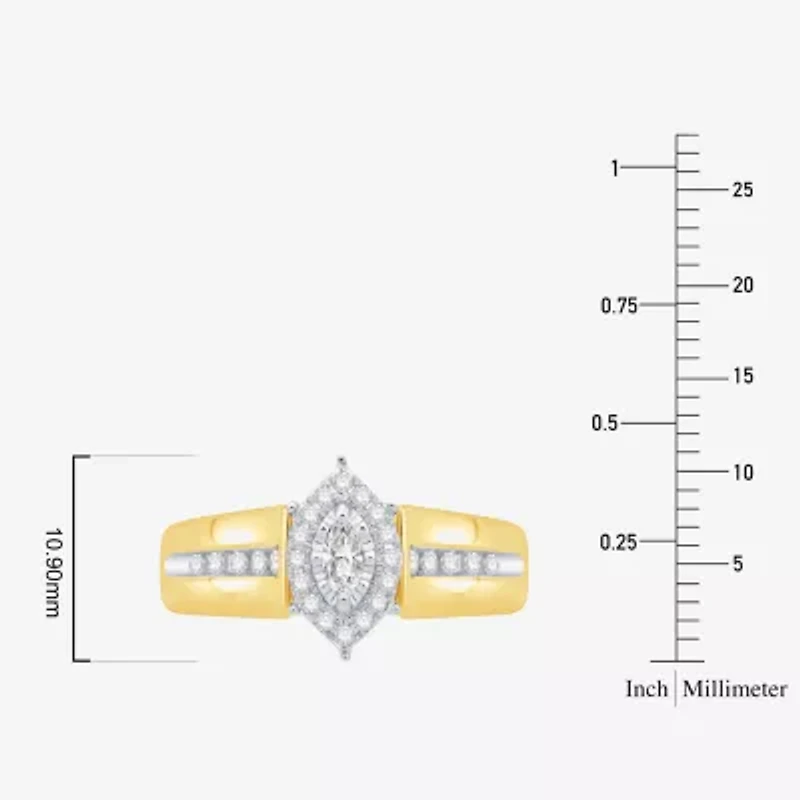 Unisex Adult 3/8 CT. T.W. Natural White Diamond 10K Gold Marquise Halo Side Stone Ring Set