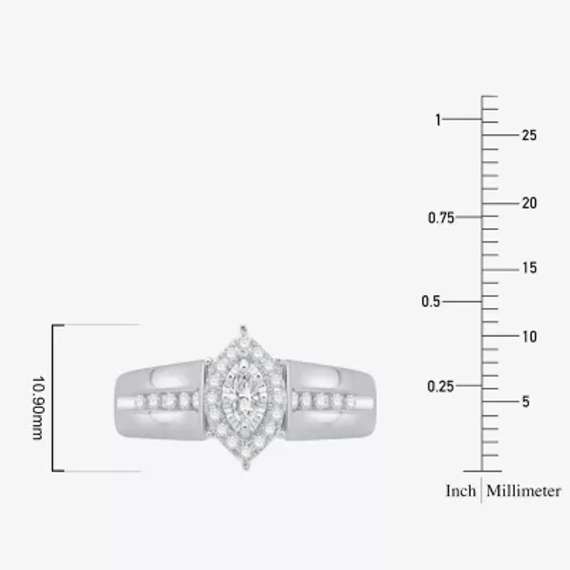 Unisex Adult 3/8 CT. T.W. Natural White Diamond 10K White Gold Marquise Halo Side Stone Ring Set