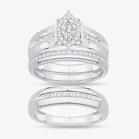 Unisex Adult 3/8 CT. T.W. Natural White Diamond 10K White Gold Marquise Halo Side Stone Ring Set