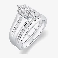 Unisex Adult 3/8 CT. T.W. Natural White Diamond 10K White Gold Marquise Halo Side Stone Ring Set