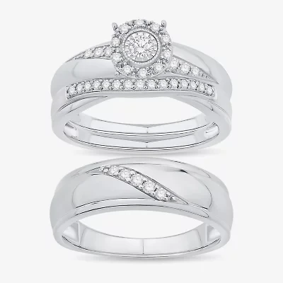 Unisex Adult 1/3 CT. T.W. Natural White Diamond 10K White Gold Round Halo Side Stone Ring Set