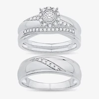 Unisex Adult 1/3 CT. T.W. Natural White Diamond 10K White Gold Round Halo Side Stone Ring Set