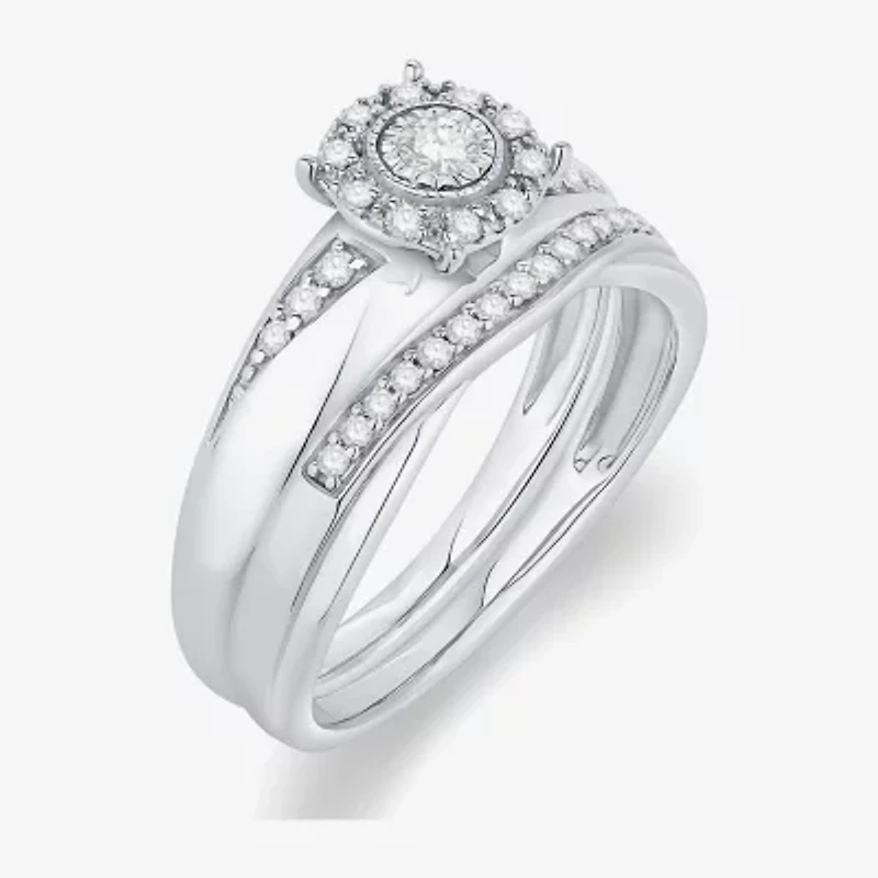Unisex Adult 1/3 CT. T.W. Natural White Diamond 10K White Gold Round Halo Side Stone Ring Set