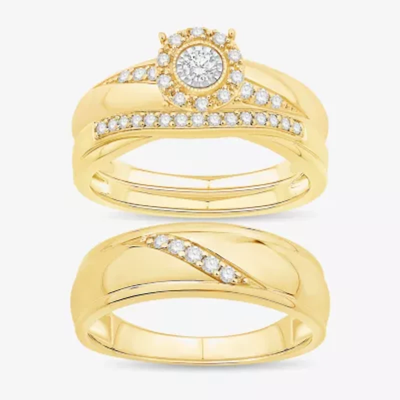 Unisex Adult 1/3 CT. T.W. Natural White Diamond 10K White Gold Round Halo Side Stone Ring Set