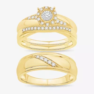 Unisex Adult 1/3 CT. T.W. Natural White Diamond 10K White Gold Round Halo Side Stone Ring Set