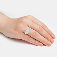 Unisex Adult 1/2 CT. T.W. Natural White Diamond 10K Gold Cushion Halo Side Stone Ring Set
