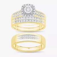 Unisex Adult 1/2 CT. T.W. Natural White Diamond 10K Gold Cushion Halo Side Stone Ring Set