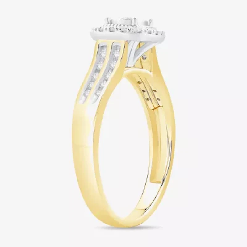 Unisex Adult 1/2 CT. T.W. Natural White Diamond 10K Gold Cushion Halo Side Stone Ring Set