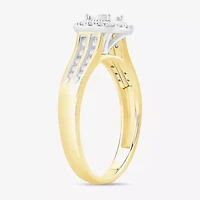 Unisex Adult 1/2 CT. T.W. Natural White Diamond 10K Gold Cushion Halo Side Stone Ring Set