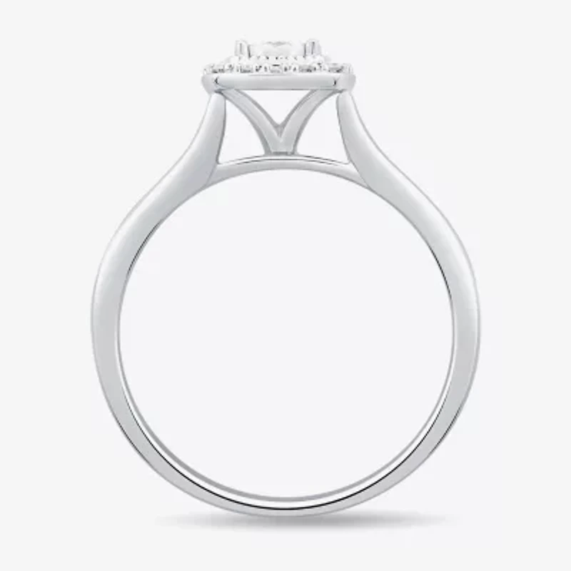 Unisex Adult 1/2 CT. T.W. Natural White Diamond 10K White Gold Cushion Halo Side Stone Ring Set