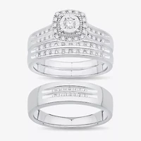 Unisex Adult 1/2 CT. T.W. Natural White Diamond 10K White Gold Cushion Halo Side Stone Ring Set