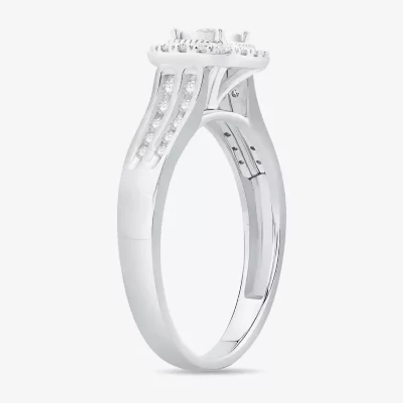 Unisex Adult 1/2 CT. T.W. Natural White Diamond 10K White Gold Cushion Halo Side Stone Ring Set