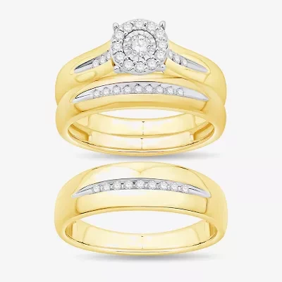 Unisex Adult 1/3 CT. T.W. Natural White Diamond 10K Gold Round Halo Side Stone Ring Set