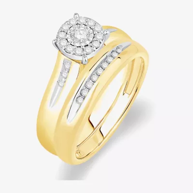 Unisex Adult 1/3 CT. T.W. Natural White Diamond 10K Gold Round Halo Side Stone Ring Set