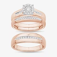 Unisex Adult 1/3 CT. T.W. Natural White Diamond 10K Rose Gold Round Halo Side Stone Ring Set
