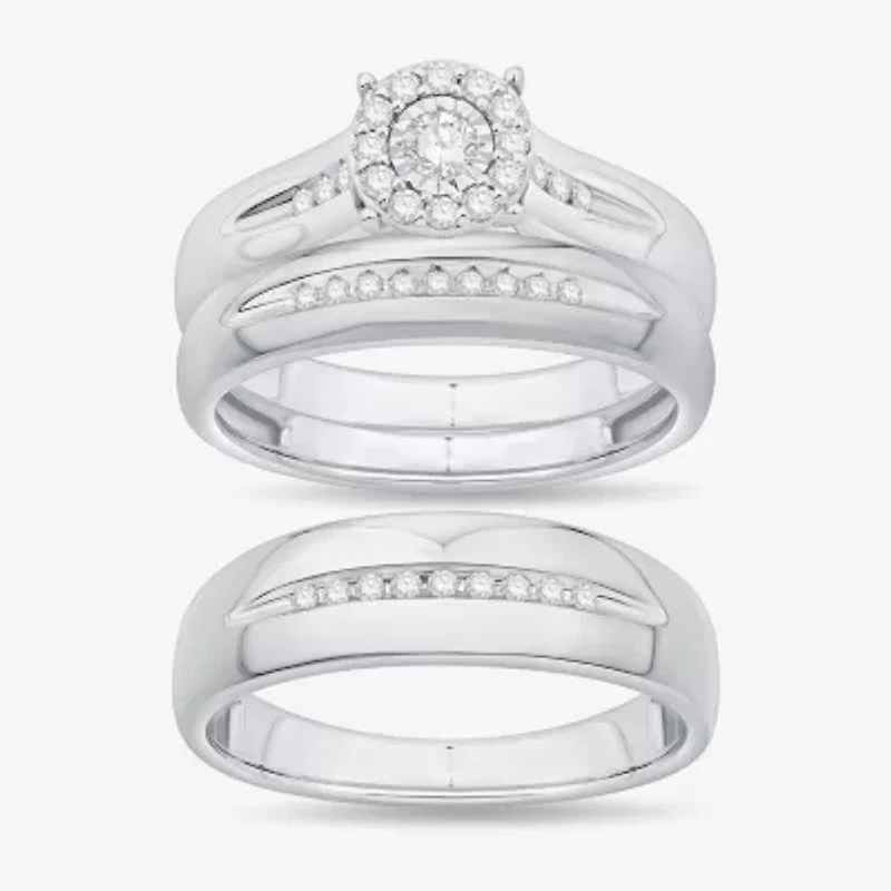 Unisex Adult 1/3 CT. T.W. Natural White Diamond 10K White Gold Round Halo Side Stone Ring Set