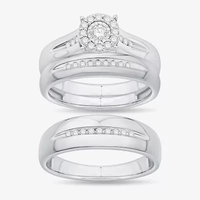 Unisex Adult 1/3 CT. T.W. Natural White Diamond 10K White Gold Round Halo Side Stone Ring Set