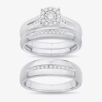 Unisex Adult 1/3 CT. T.W. Natural White Diamond 10K White Gold Round Halo Side Stone Ring Set