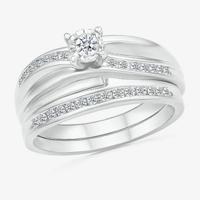 4.40mm Unisex Adult 1/3 CT. T.W. Natural White Diamond 10K White Gold Round Side Stone Wedding Ring Set