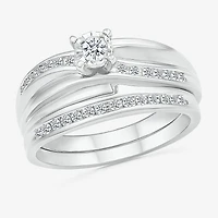4.40mm Unisex Adult 1/3 CT. T.W. Natural White Diamond 10K White Gold Round Side Stone Wedding Ring Set