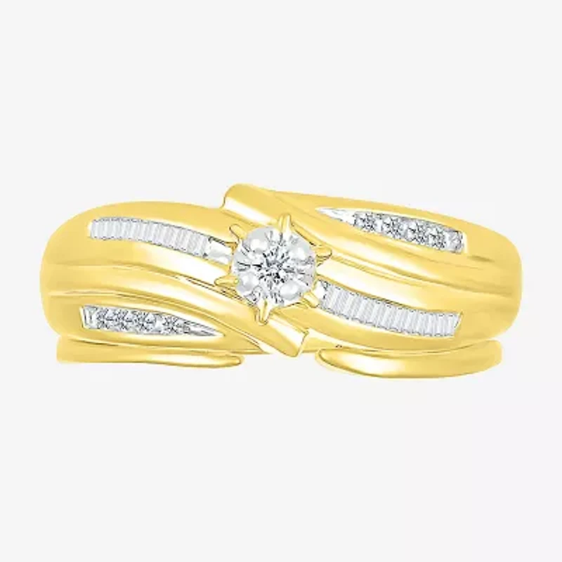 4.80mm Unisex Adult 1/3 CT. T.W. Natural White Diamond 10K Gold Round Side Stone Wedding Ring Set