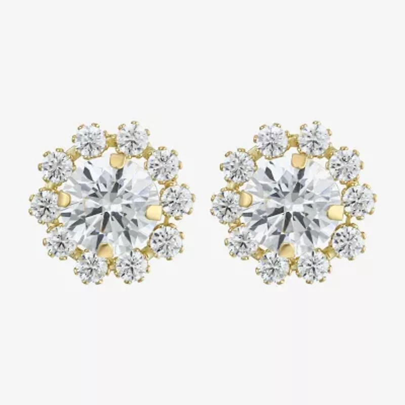 Cluster Flower Cubic Zirconia Stud Earrings 14K Gold