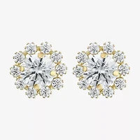 Cluster Flower Cubic Zirconia Stud Earrings 14K Gold