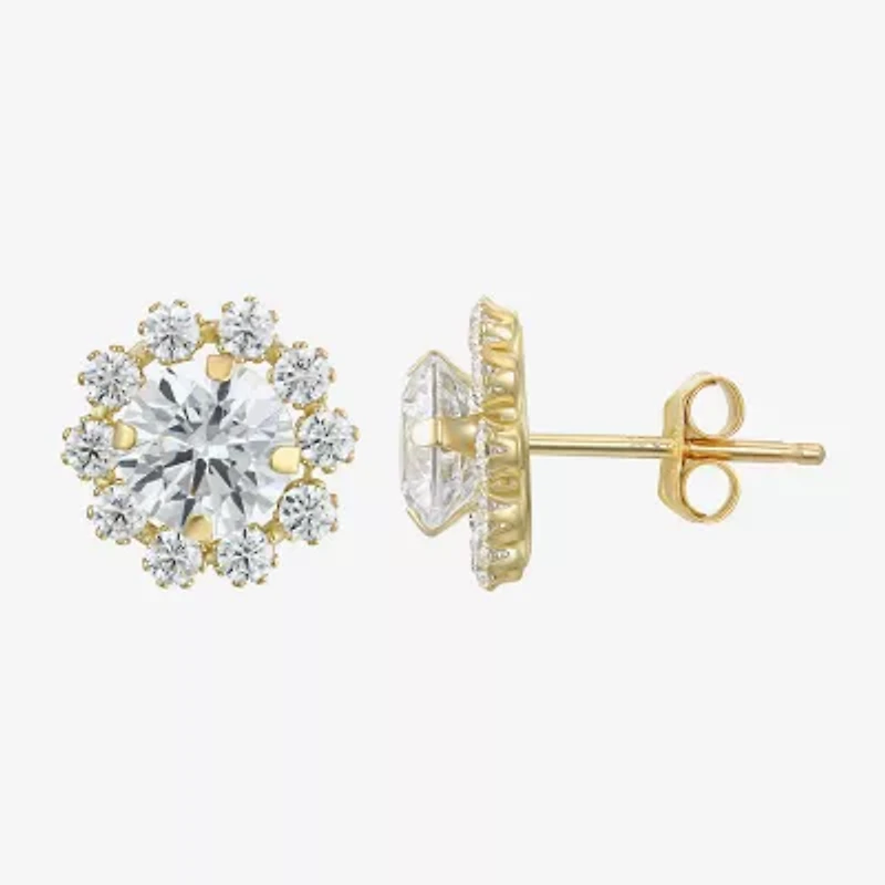 Cluster Flower Cubic Zirconia Stud Earrings 14K Gold