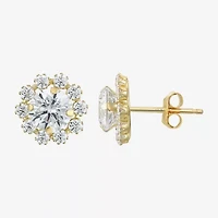 Cluster Flower Cubic Zirconia Stud Earrings 14K Gold