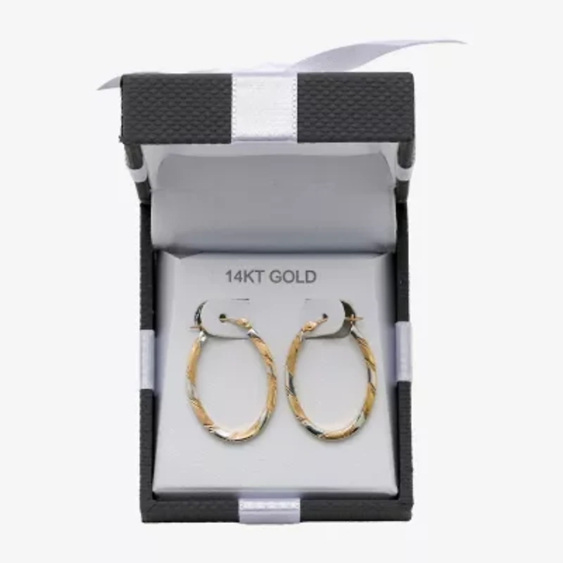 Two-Tone 14K Gold Oval Hoop Earrings