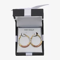 14K Tri-Tone Gold Diamond-Cut Round Hoop Earrings
