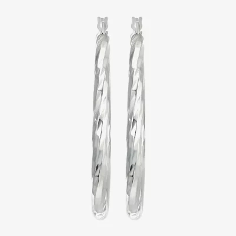 Womens Sterling Silver 40mm Round Hoop Earrings