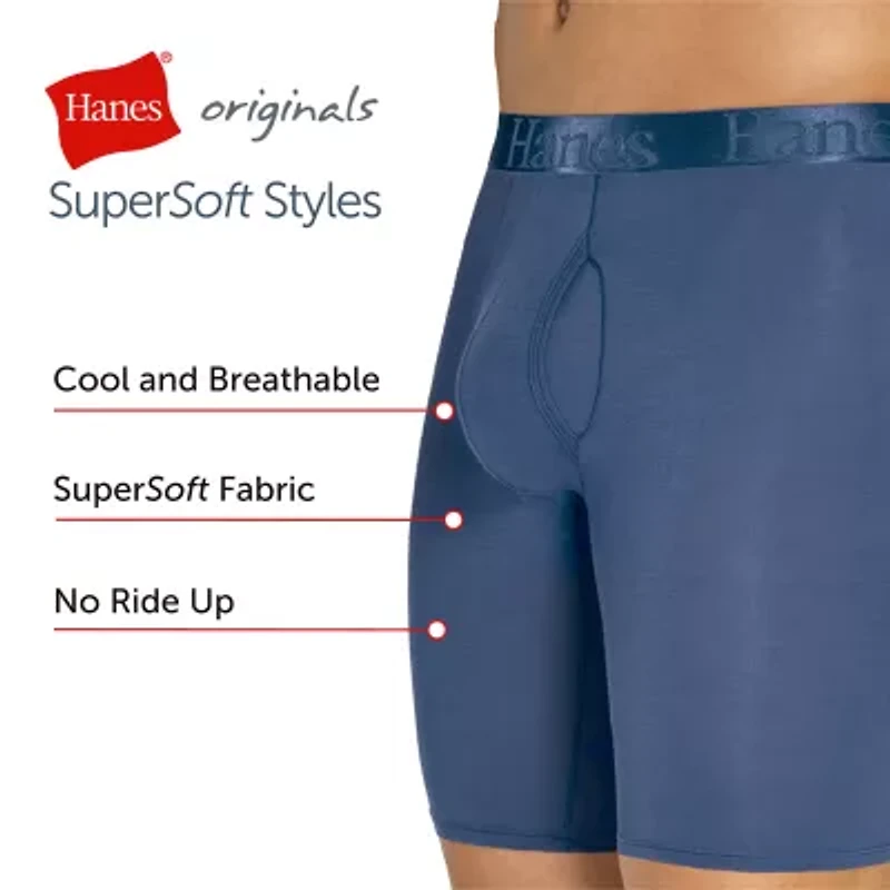 Hanes Originals Ultimate Supersoft Mens 3 Pack Long Leg Boxer Briefs Uo2ll3