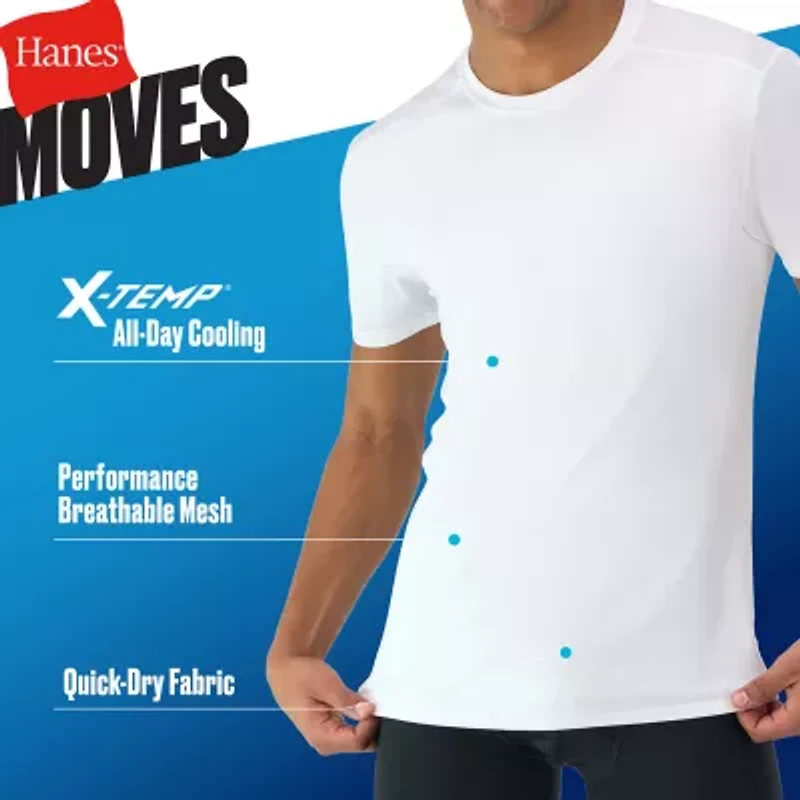 Hanes Moves X-Temp Performance Mens 3 Pack Short Sleeve Crew Neck Moisture Wicking T-Shirt