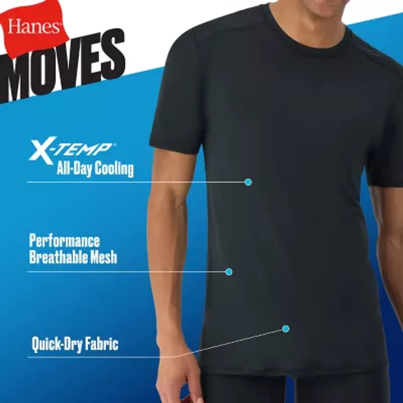 Hanes Moves X-Temp Performance Mens 3 Pack Short Sleeve Crew Neck Moisture Wicking T-Shirt