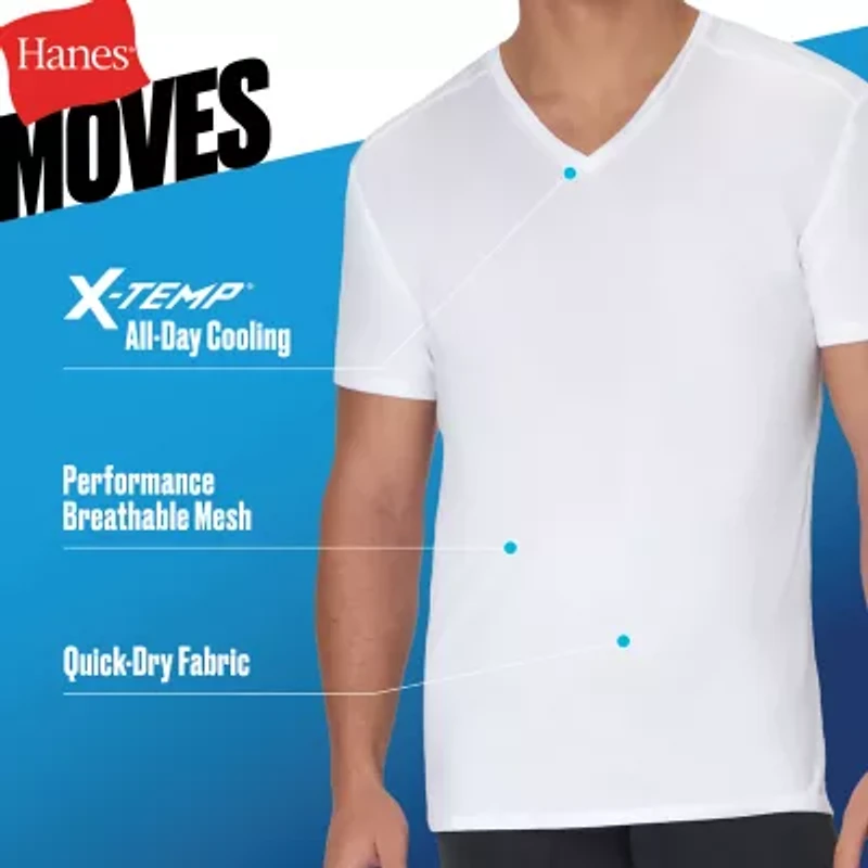 Hanes Moves X-Temp Performance Mens 3 Pack Short Sleeve V Neck Moisture Wicking T-Shirt
