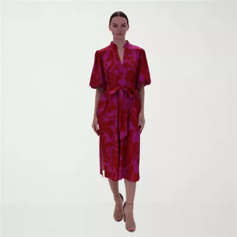 Clover And Sloane Womens Short Sleeve Midi Floral Shift Dress