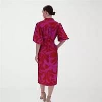 Clover And Sloane Womens Short Sleeve Midi Floral Shift Dress